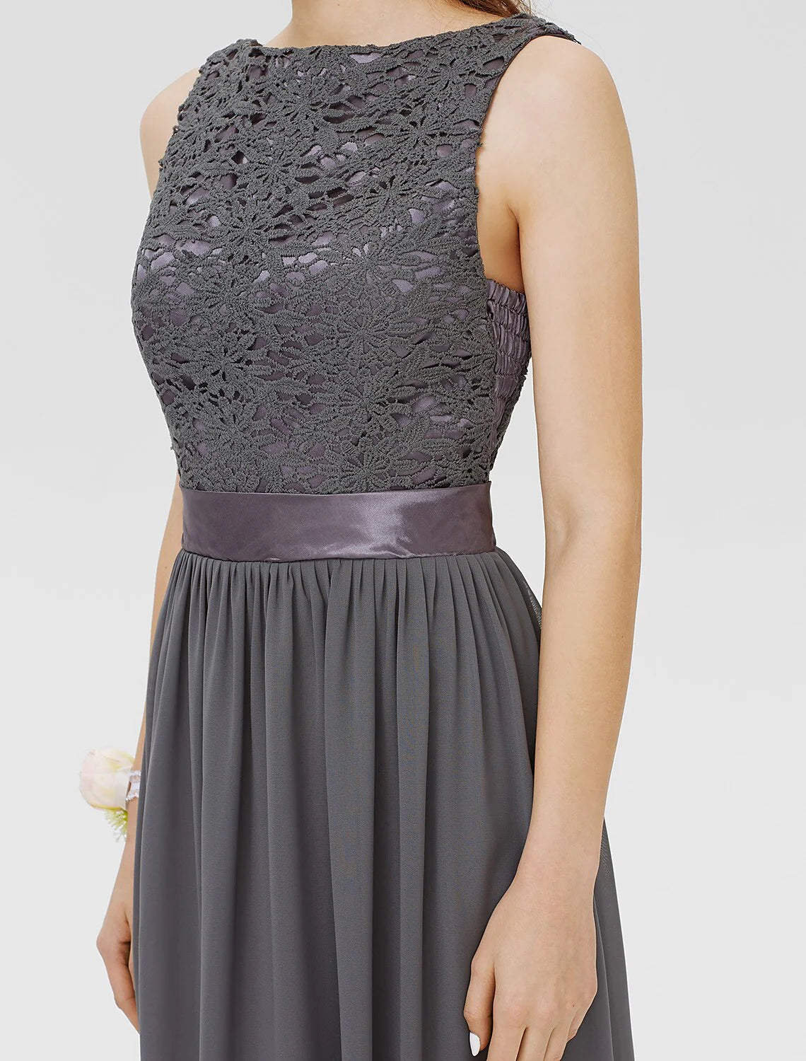 Sheath / Column Bateau Floor Length Chiffon / Floral Lace Bridesmaid Dress with Lace / Sash / Ribbon / Pleats