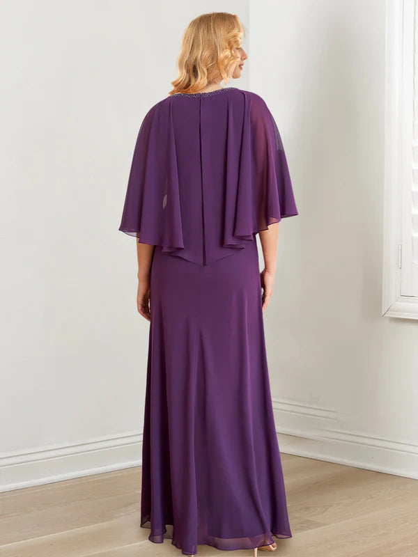 A-line/Princess V-neck to floor length mother of the bride dresses Purple