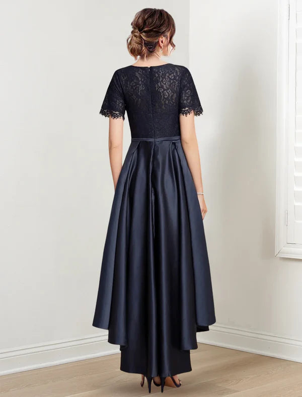 A-line/Princess Jewel Neck Asymmetric Mother of the bride dresses Dark Navy
