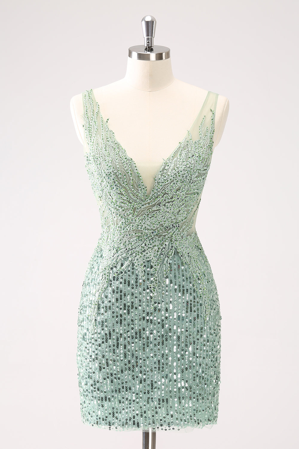 Sparkly Green Bodycon V Neck Sequin Short Homecoming Dress with Beading Sexy