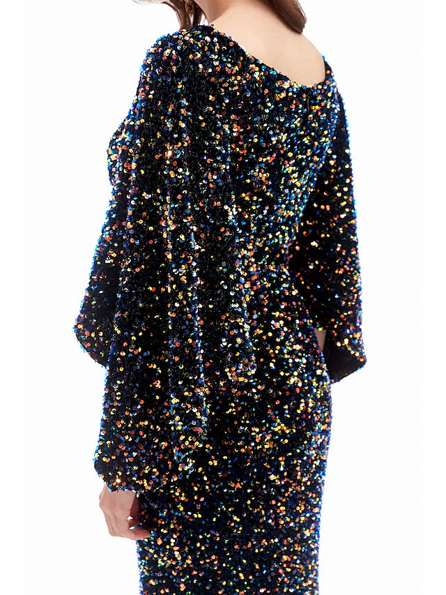 Mermaid / Trumpet Evening Gown Sparkle Dress Formal Evening Court Train Long Sleeve Sweetheart Sequined with Sequin