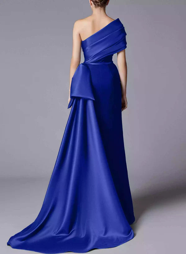 Slim fit/column shoulder split velvet mother of the bride dresses Royal Blue