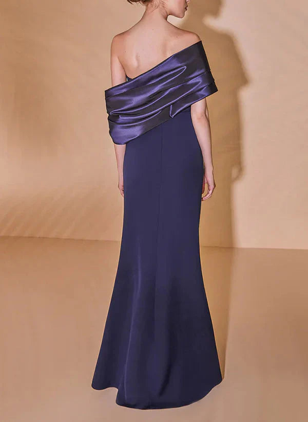 Pleated slim fit/column off shoulder mother of the bride dress Floor Length