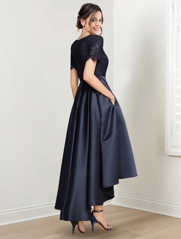 A-line/Princess Jewel Neck Asymmetric Mother of the bride dresses Dark Navy