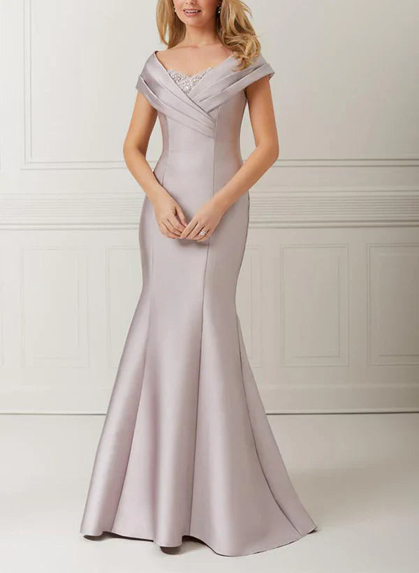 Speaker/Mermaid Off Shoulder Satin with Decals and Beads Mother of the bride dresses Floor Length