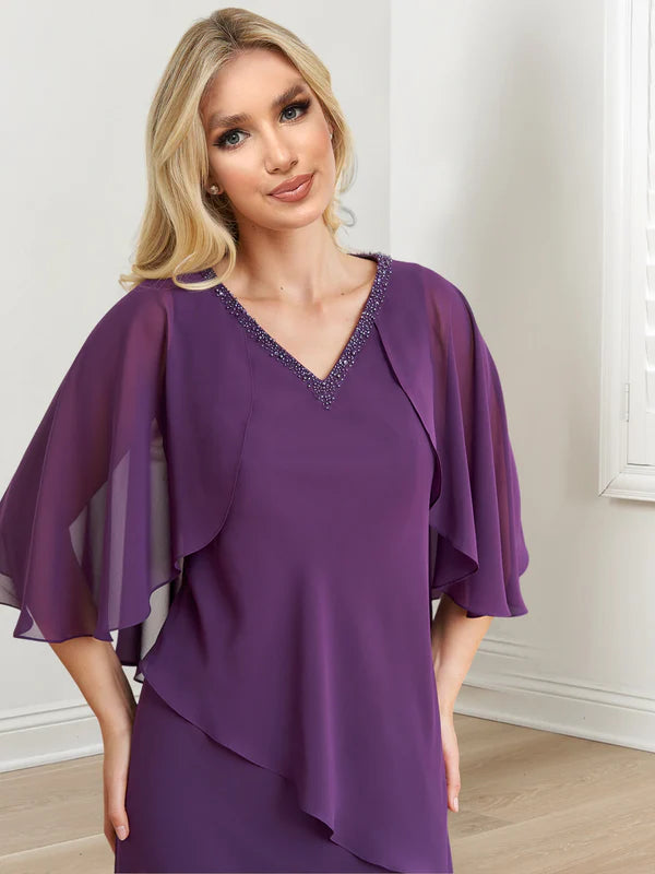 A-line/Princess V-neck to floor length mother of the bride dresses Purple