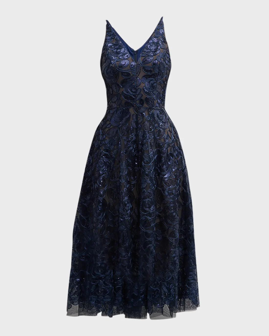 Elegant V-neck sleeveless off shoulder sequin embroidered mid length prom dress Mother of the Bride Dress