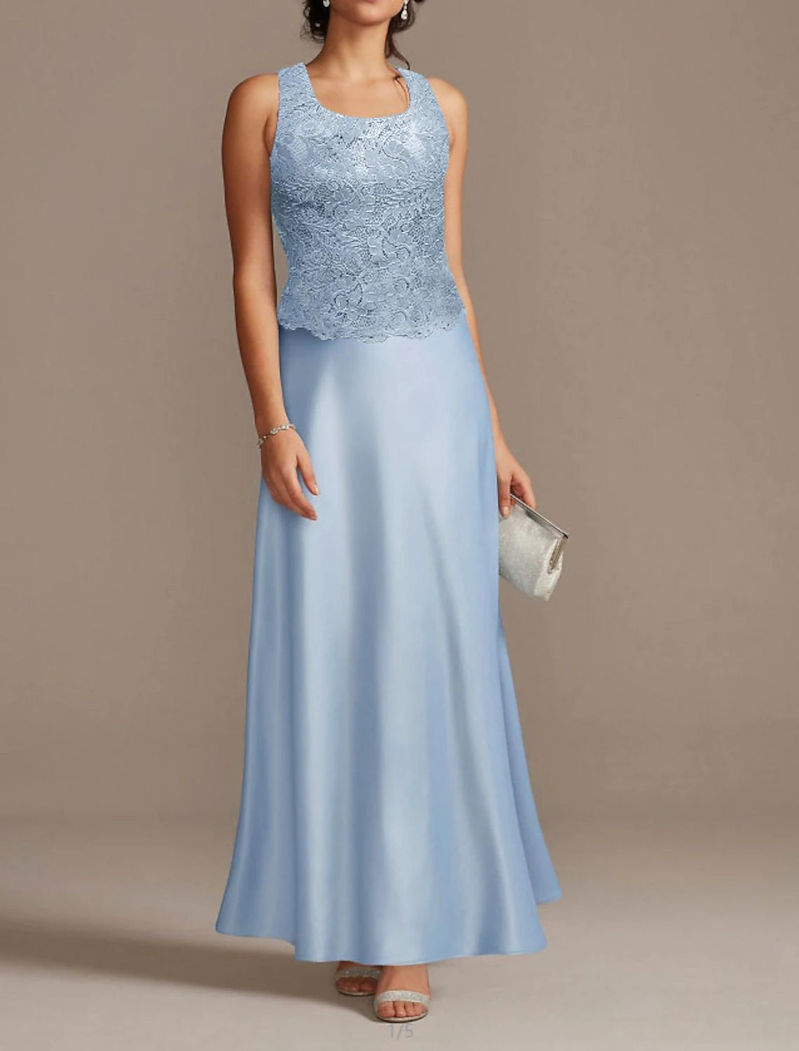 Sheath / Column Mother of the Bride Dress Wedding Guest Scoop Neck Floor Length Polyester 3/4 Length Sleeve Short Jacket Dresses with Lace