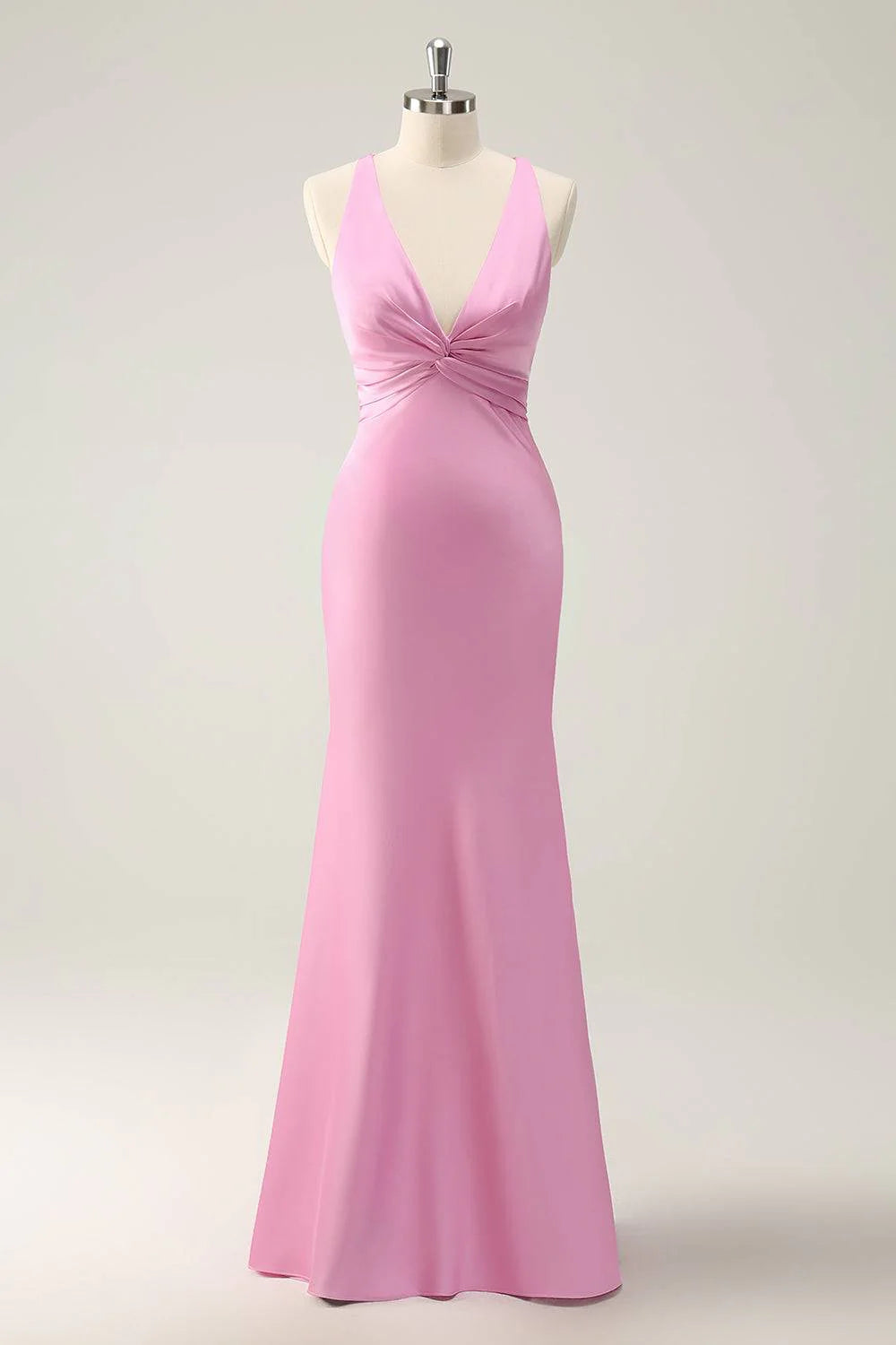 Elegant Gowns Evening Dresses Halter Pink V Neck Long Prom Dress Formal Party Dress Charming