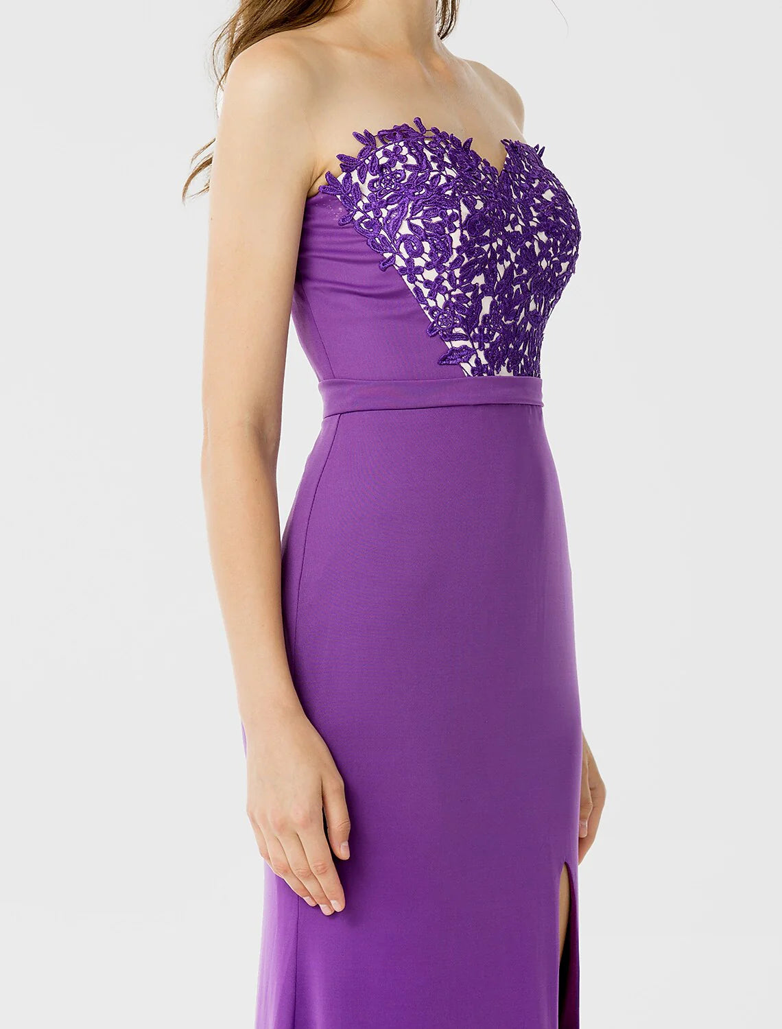 Sheath / Column Bridesmaid Dress Sweetheart Sleeveless Open Back Floor Length Jersey / Floral Lace with Sash /  Appliques / Split Front