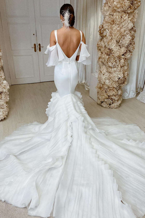White Spaghetti Straps Mermaid Sweetheart Long Wedding Dress Beautiful