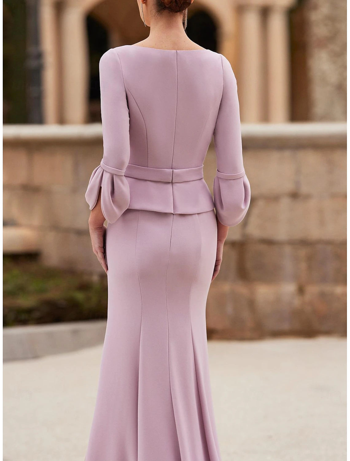 Sheath Mermaid Floor Length Chiffon Crepe 3/4 Length Sleeve Mother of the Bride Dress  with Crystal