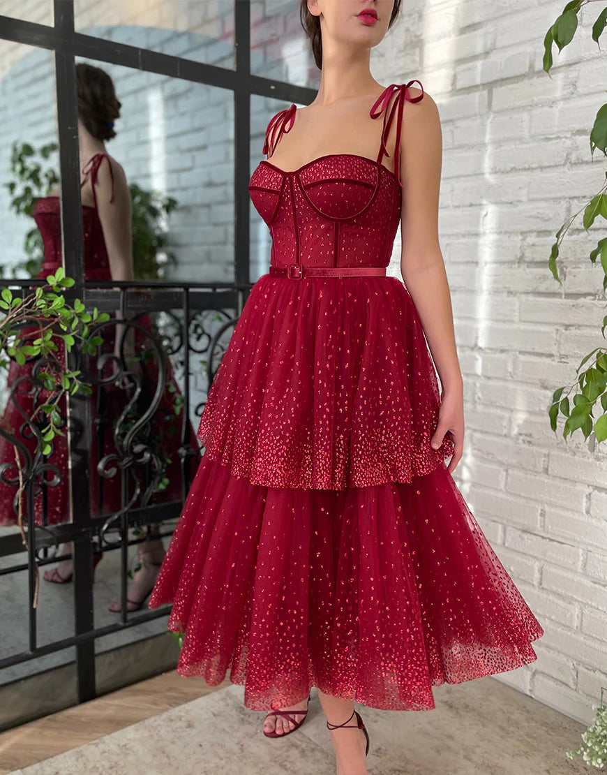 Spaghetti Straps Tulle  Glitter Homecoming Dress