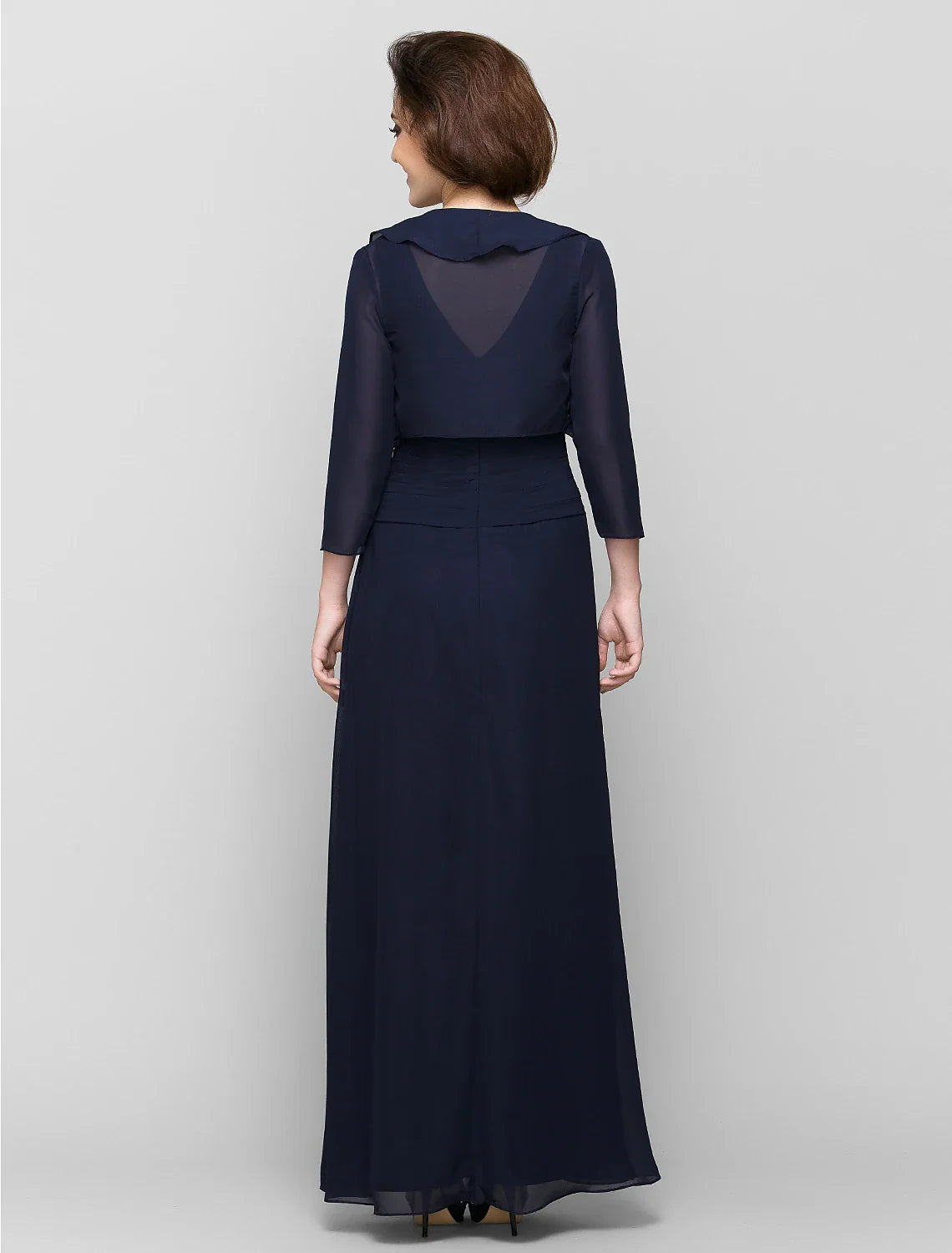Sheath / Column Mother of the Bride Dress Convertible Dress V Neck Floor Length Chiffon 3/4 Length Sleeve with Criss Cross Cascading Ruffles