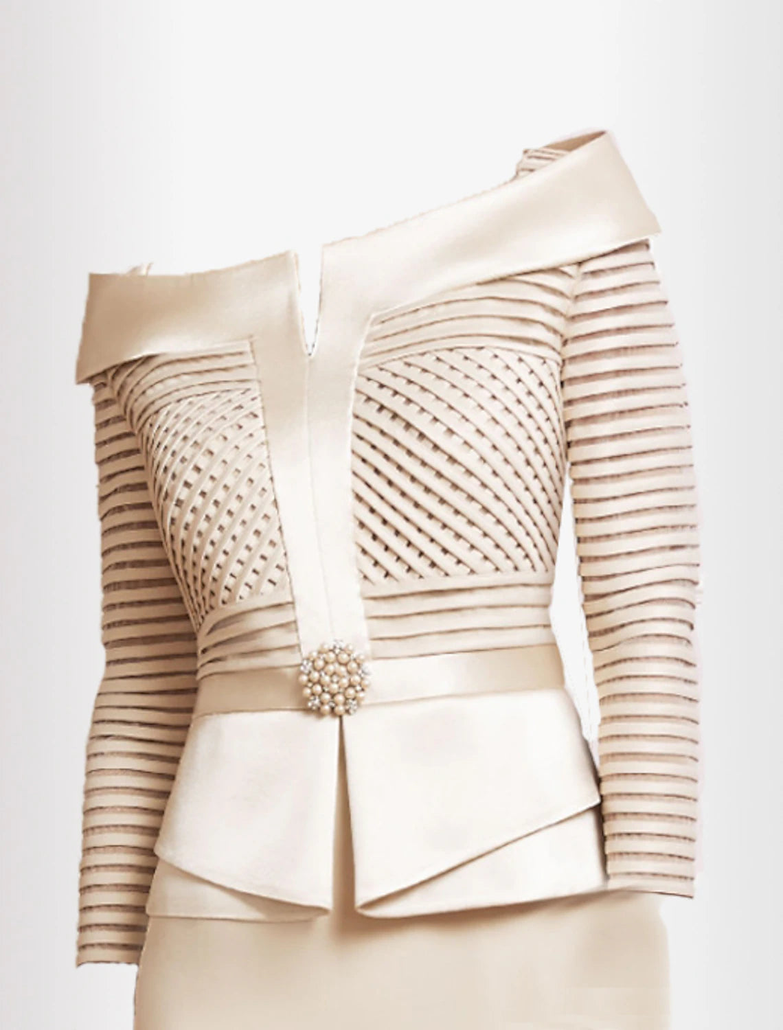 Plus Size Sheath / Column Bateau Neck Knee Length Wedding Guest  Satin 3/4 Length Sleeve Mother of the Bride Dress  with Sash / Ribbon Crystals