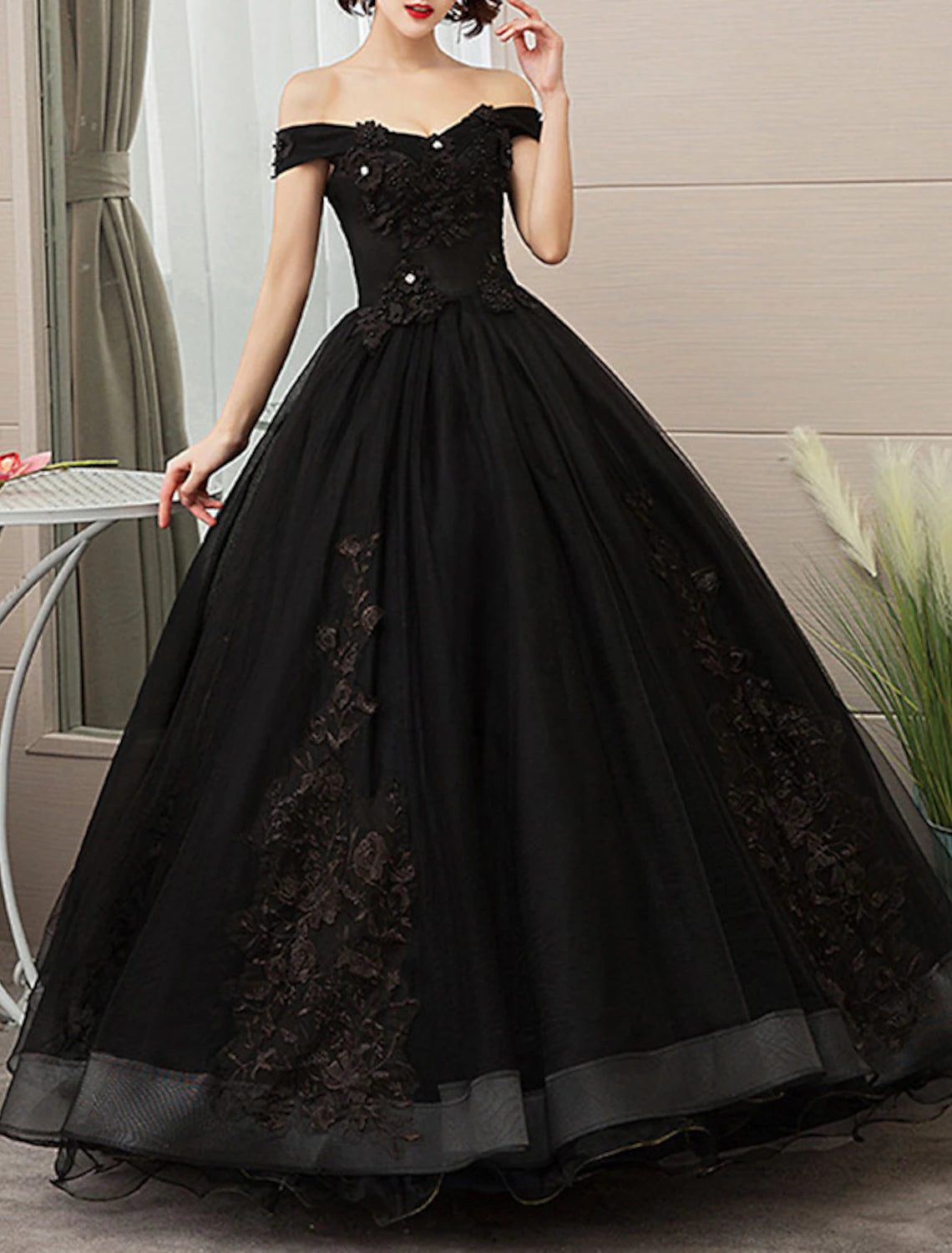 Ball Gown Quinceanera Dresses Princess Dress Floor Length Sleeveless Off Shoulder Polyester with Appliques