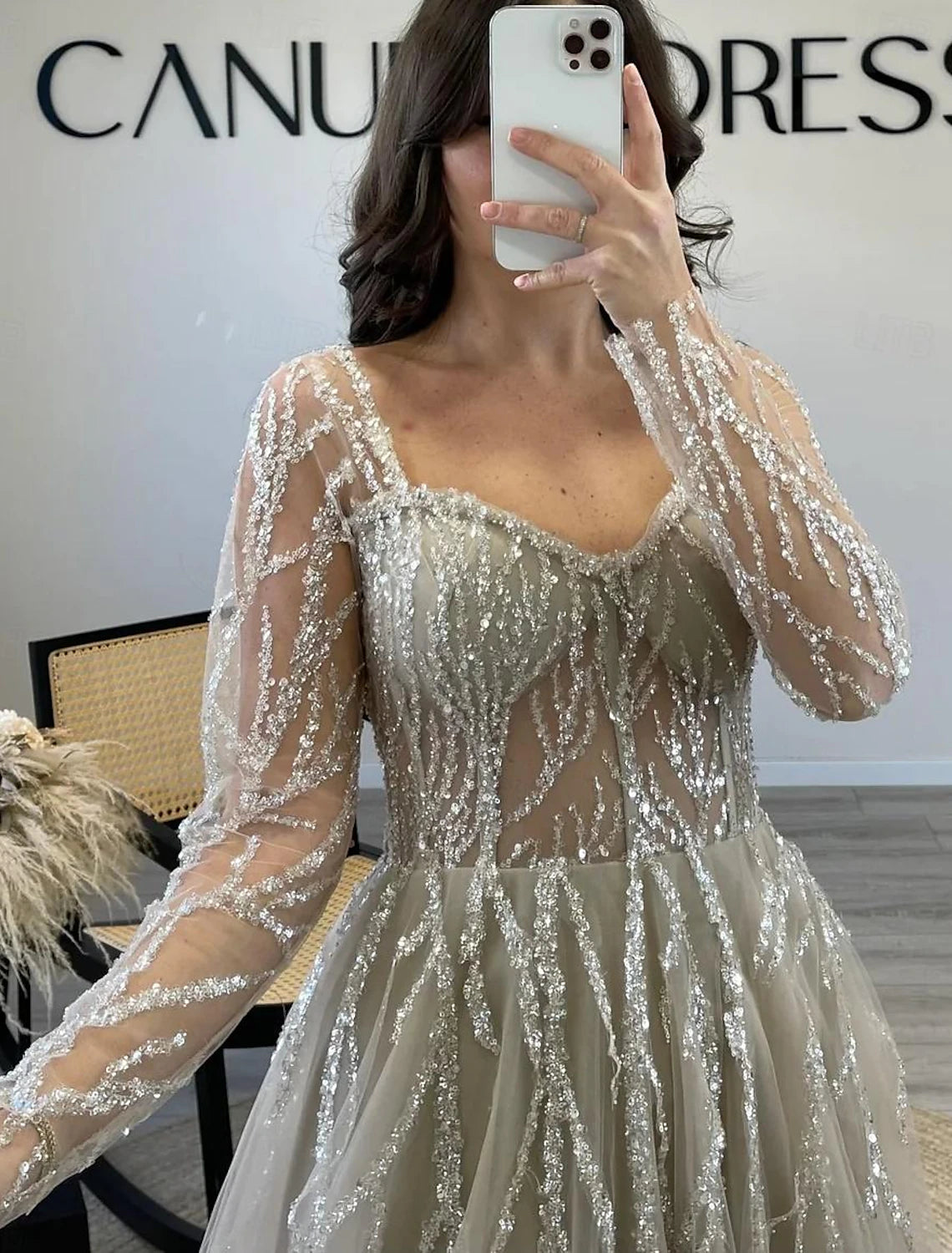 A-Line Prom Dresses Elegant Dress Formal Prom Floor Length Sleeveless Square Neck Tulle with Sequin