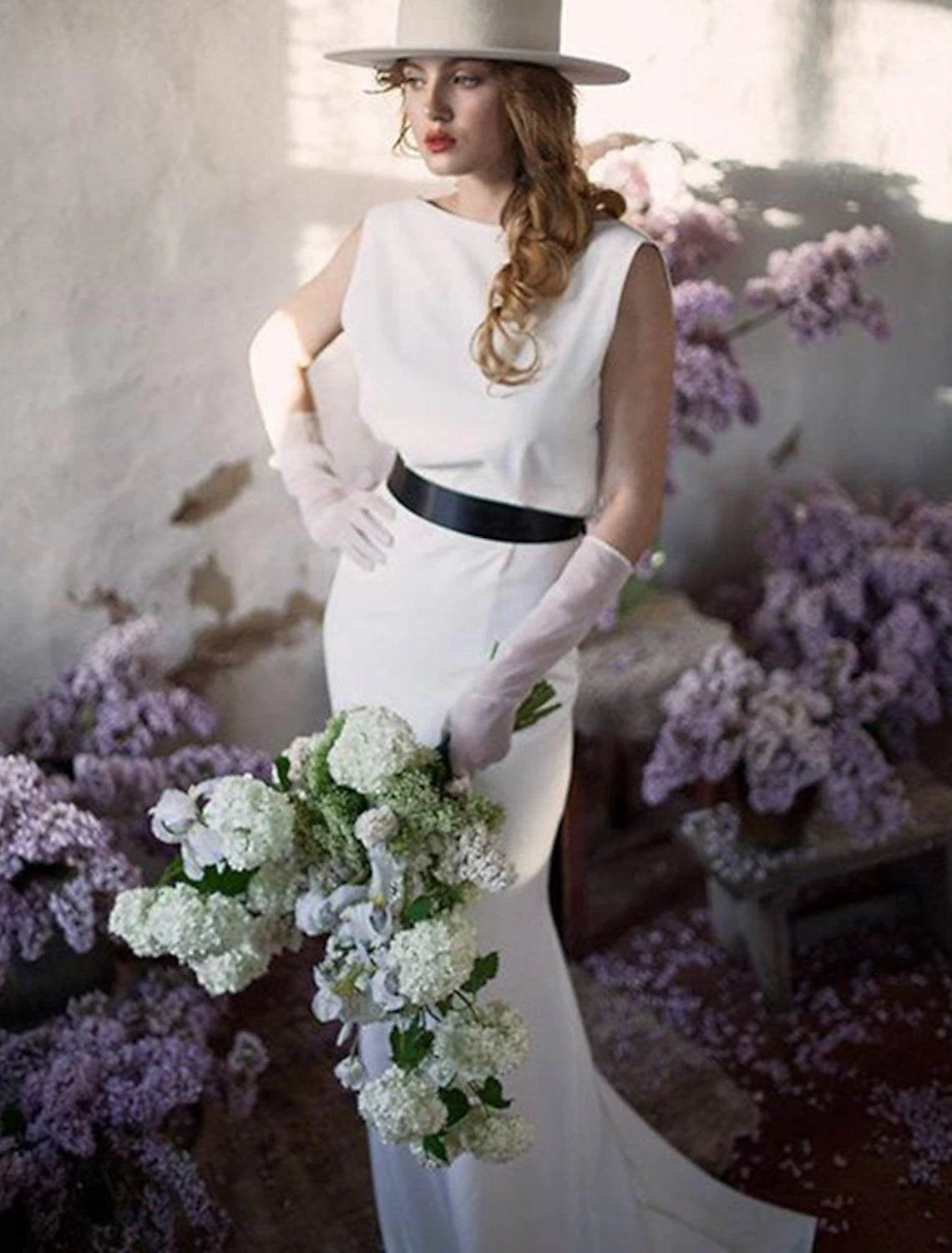 Reception Open Back Casual Wedding Dresses Sheath / Column Scoop Neck Sleeveless Sweep / Brush Train Satin Bridal Gowns With Solid Color Summer Fall Wedding Party Women's Clothing