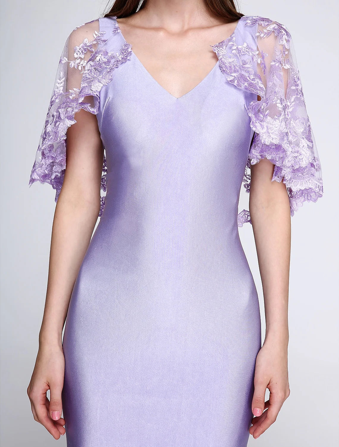 Solid Color Mermaid / Trumpet Bridesmaid Dress V Neck Sleeveless Wrap Included Sweep / Brush Train Jersey with Lace