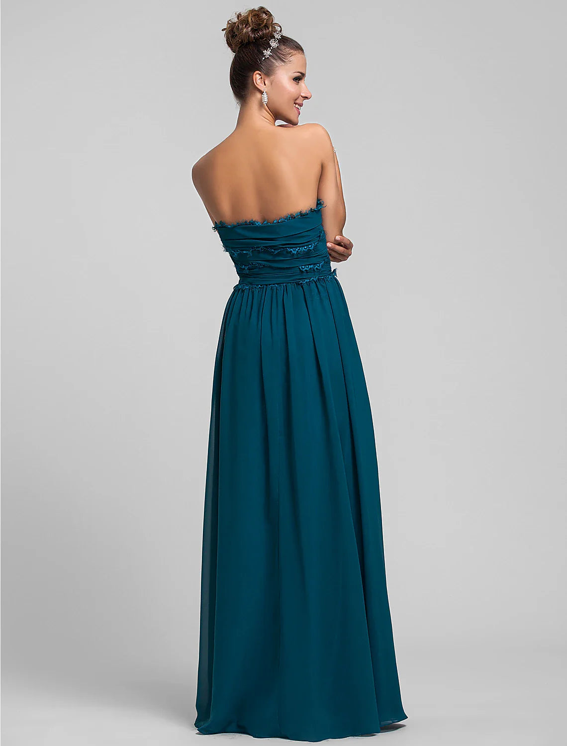 Column Strapless Floor Length Chiffon Bridesmaid Dress with Side Draping / Ruffles