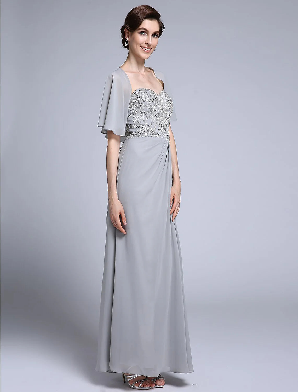 Sheath / Column Mother of the Bride Dress Convertible Dress Ankle Length Chiffon Half Sleeve No with Sequin Side Draping