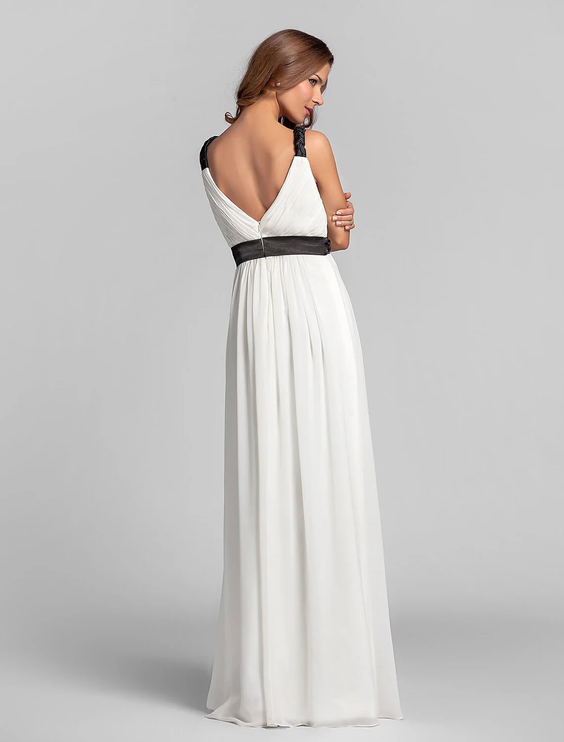 Elegent Sheath / Column V Neck Floor Length Georgette Bridesmaid Dress with Sash / Ribbon