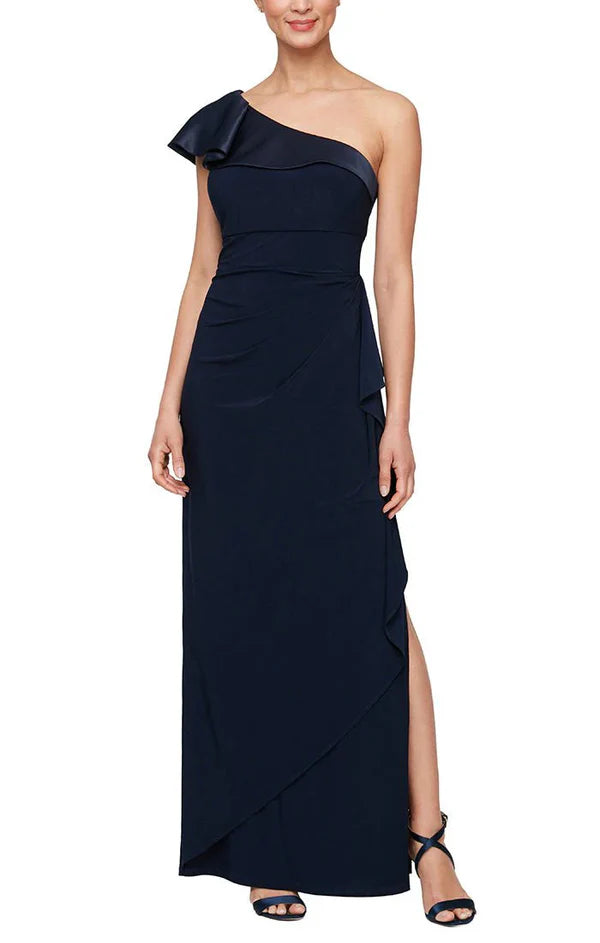 One shoulder dress and layered ruffled skirt mother of the bride dress With Slit Evening Dresses