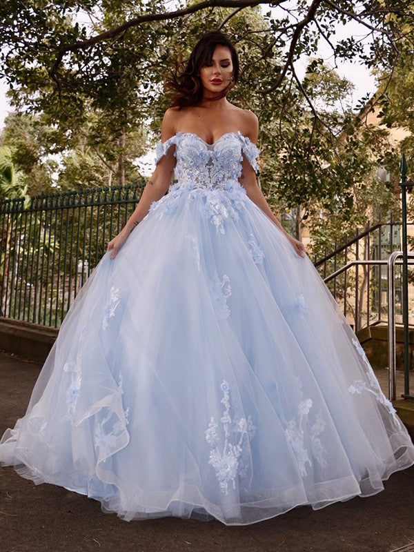 Party Dresses Formal Dresses Ball Gown Tulle Applique Off-the-Shoulder Sleeveless Sweep/Brush Train Dresses