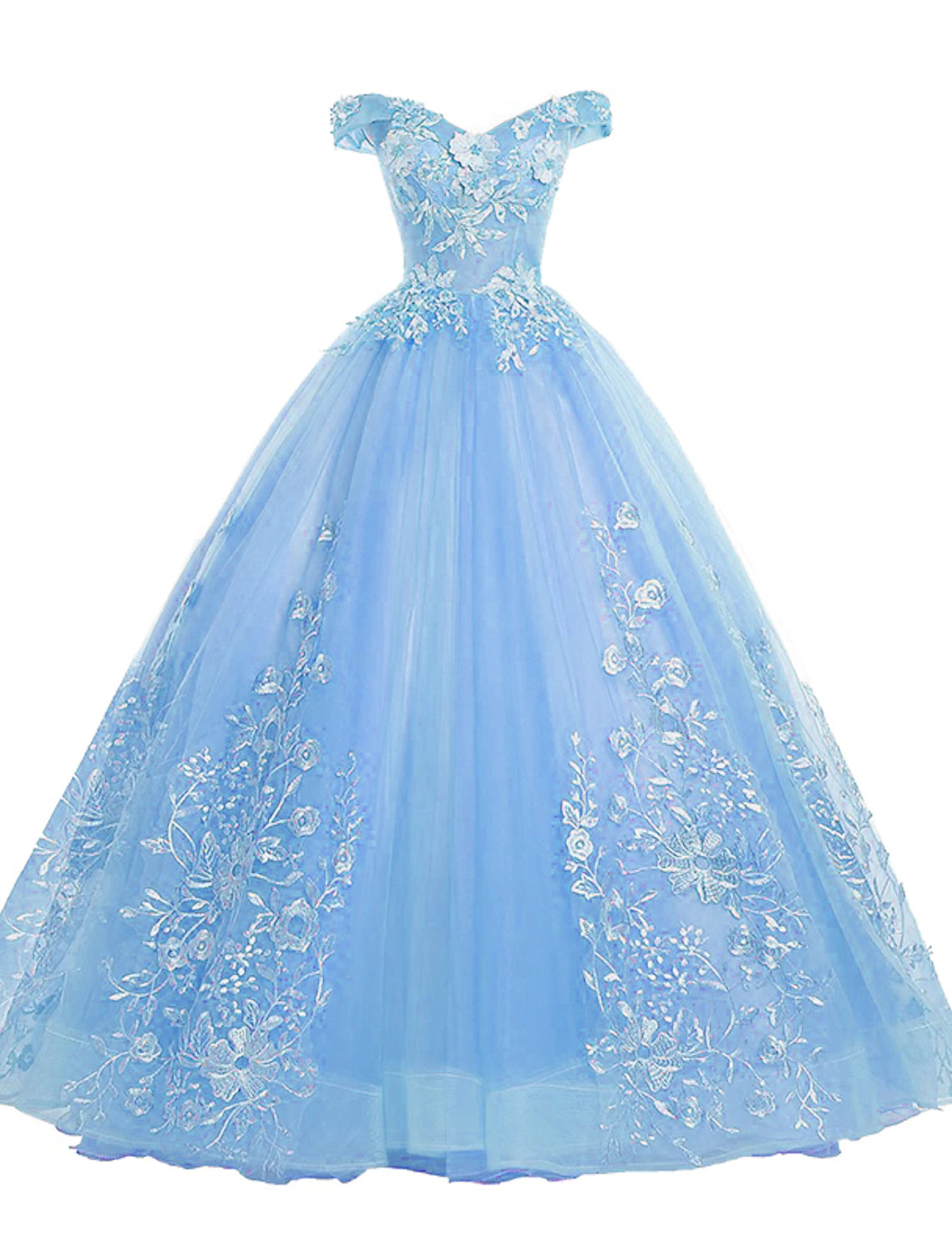 Ball Gown Quinceanera Dresses Princess Dress Floor Length Sleeveless Off Shoulder Polyester with Appliques
