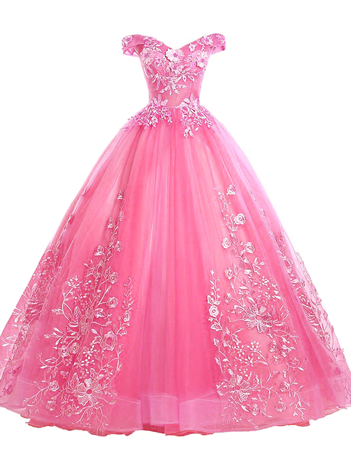 Ball Gown Quinceanera Dresses Princess Dress Floor Length Sleeveless Off Shoulder Polyester with Appliques