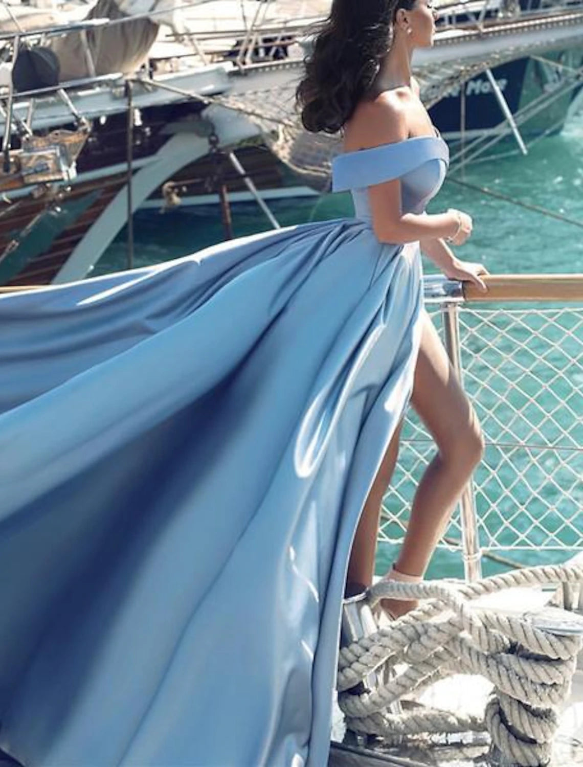 A-Line Evening Gown Minimalist Dress Prom Formal Evening Chapel Train Sleeveless Off Shoulder Satin with Split Front