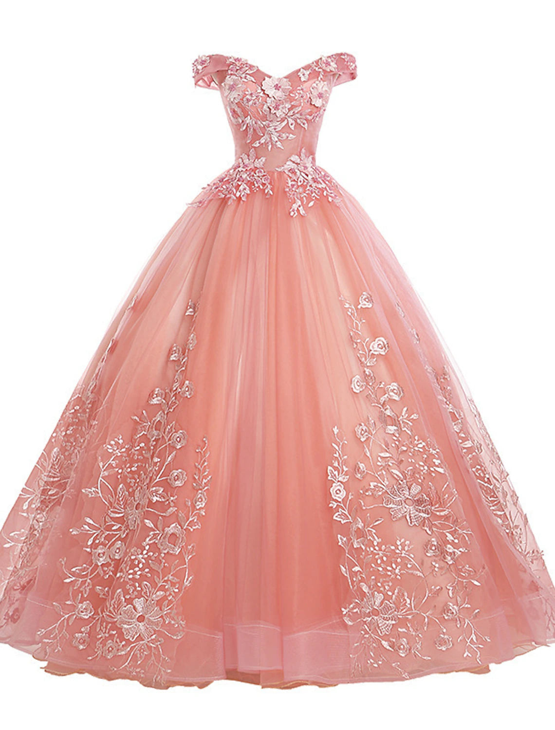 Ball Gown Quinceanera Dresses Princess Dress Floor Length Sleeveless Off Shoulder Polyester with Appliques
