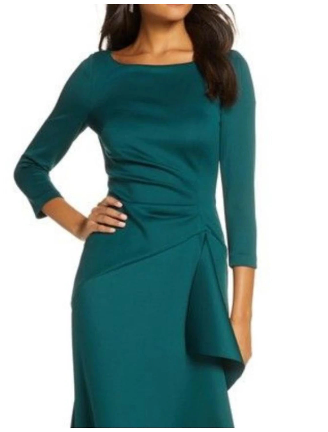 Sheath / Column Mother of the Bride Dress Wedding Guest Scoop Neck Ankle Length Satin Lace 3/4 Length Sleeve with Ruffles