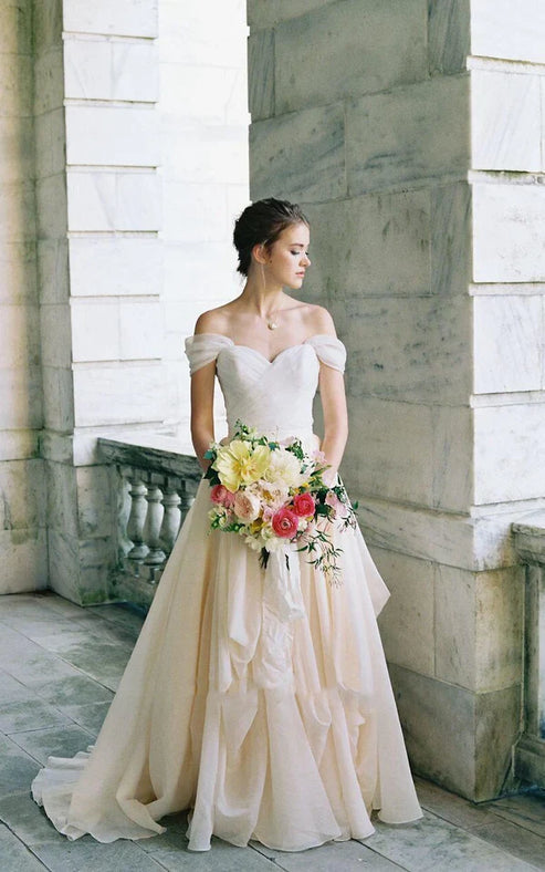 Off-The-Shoulder Drped Floor-Length Criss Cross Dress Elegant Beautiful