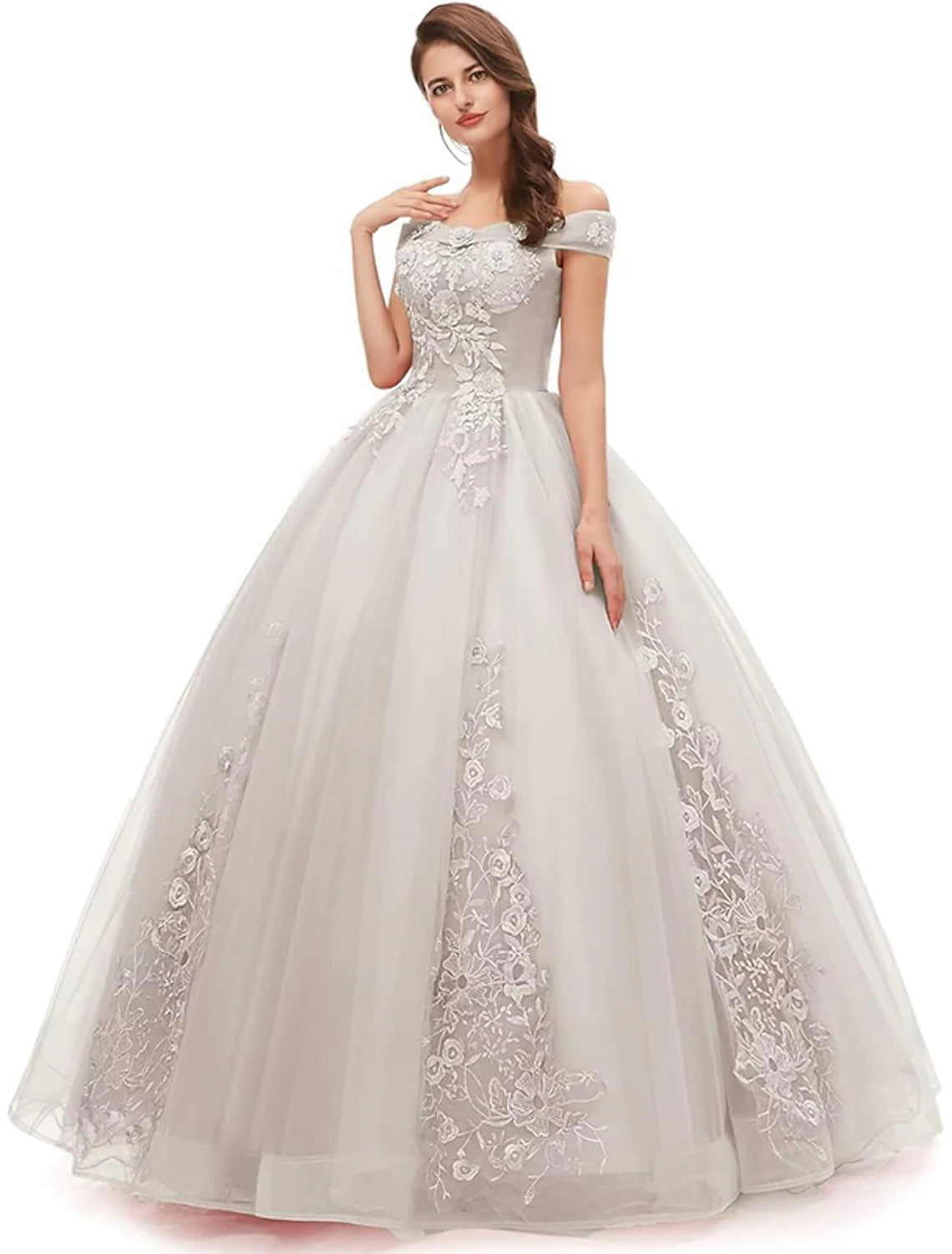 Ball Gown Quinceanera Dresses Princess Dress Floor Length Sleeveless Off Shoulder Polyester with Appliques