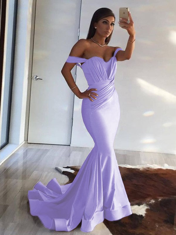 Trumpet/Mermaid Sleeveless Off-the-Shoulder Sweep/Brush Train Ruffles Spandex Dresses