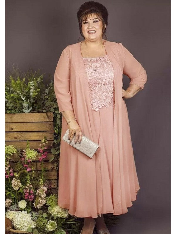 A-Line Chiffon Lace Square Sleeveless Ankle-Length Mother of the Bride Dresses