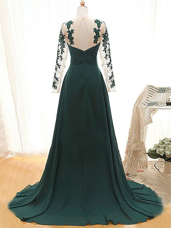 A-Line/Princess Chiffon Sweetheart Long Sleeves Sweep/Brush Train Mother of the Bride Dresses With Applique