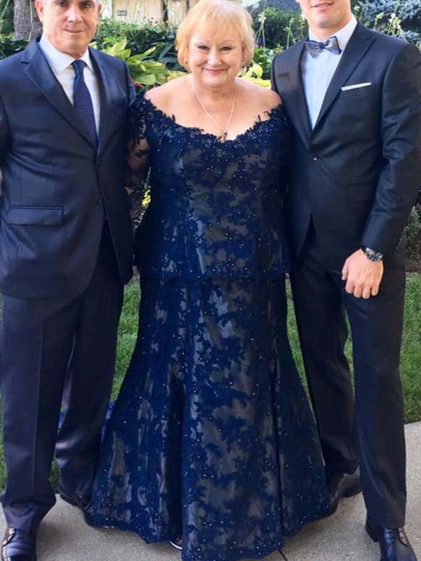 A Line Sheath/Column Lace V-neck Long Sleeves Sweep/Brush Train Mother of the Bride Dresses