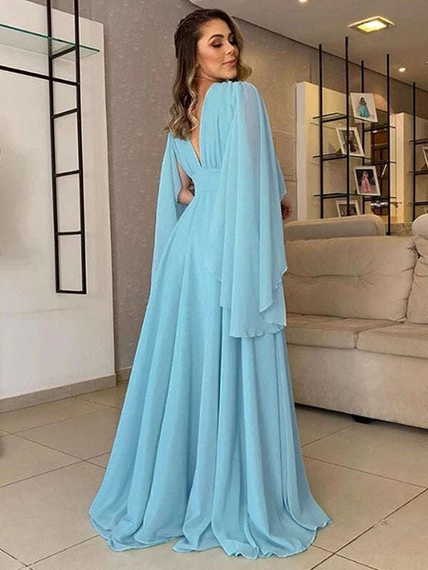 Elegant A-Line/Princess Chiffon Ruffles V-neck Floor-Length Mother of the Bride Dresses Modern Wedding Guest Dress Party Dress
