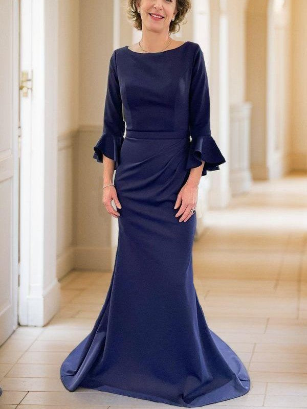 Sheath Ruched Scoop 3/4 Sleeves Sweep/Brush Train Mother of the Bride Dresses
