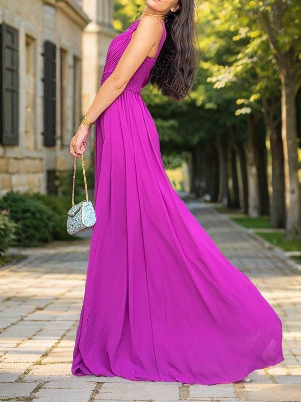 A-Line Chiffon Ruched One-Shoulder Sleeveless Floor-Length Mother of the Bride Dresses