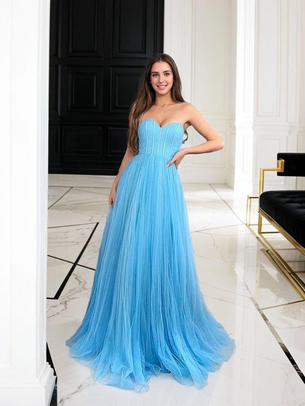 A-Line/Princess Tulle Sweetheart Sleeveless Sweep/Brush Train Corset Dresses