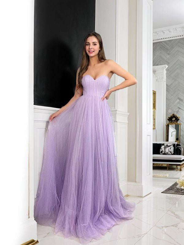 A-Line/Princess Tulle Sweetheart Sleeveless Sweep/Brush Train Corset Dresses