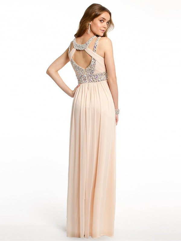 A-Line/Princess Bateau Beading Sleeveless Chiffon Floor-Length Party Dresses Formal Dresses