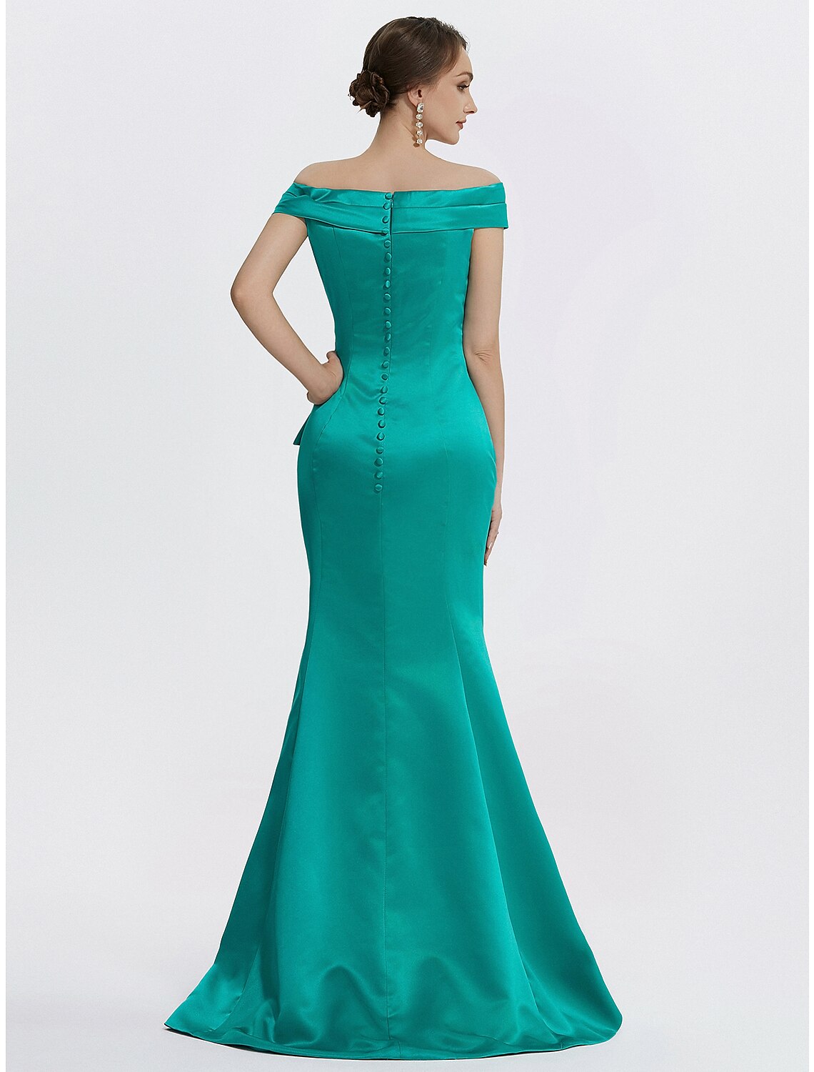 Sheath / Column Evening Gown Elegant Dress Formal Floor Length Sleeveless Off Shoulder Satin with Ruffles