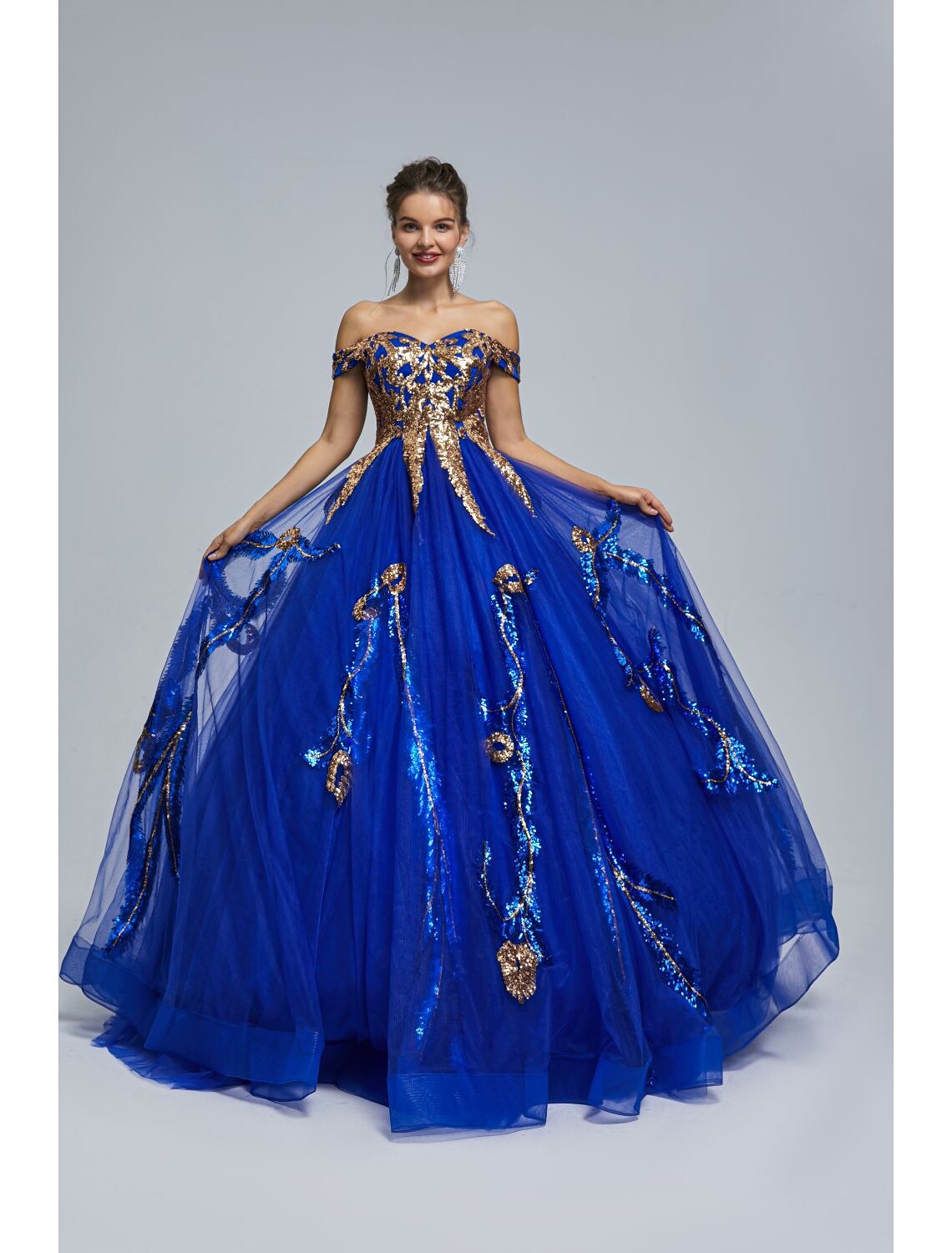 Ball Gown Prom Dresses Sparkle & Shine Dress Quinceanera Birthday Floor Length Sleeveless Off Shoulder Tulle with Sequin