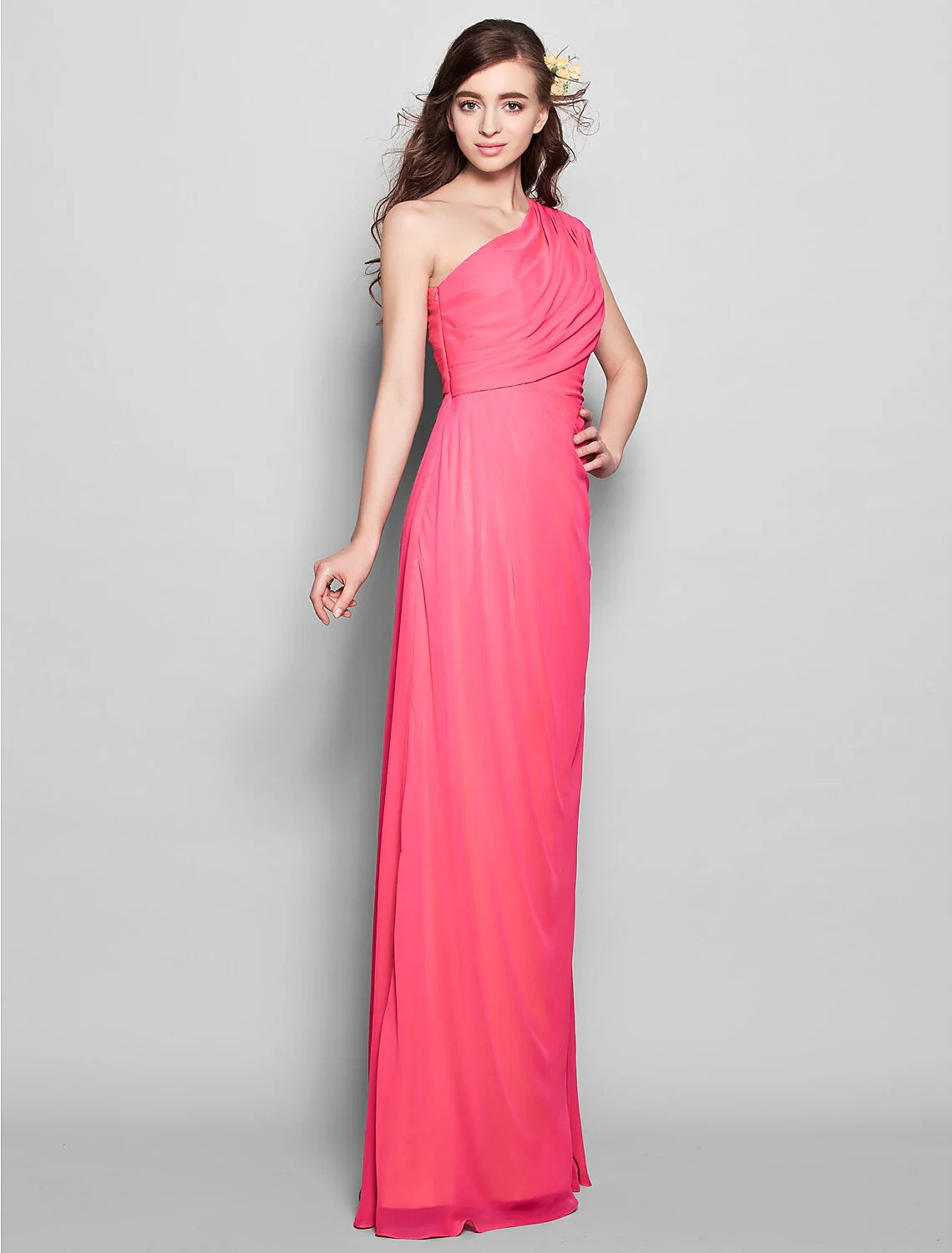Sheath / Column Elegent Bridesmaid Dress One Shoulder Sleeveless Elegant Floor Length Chiffon with Side Draping