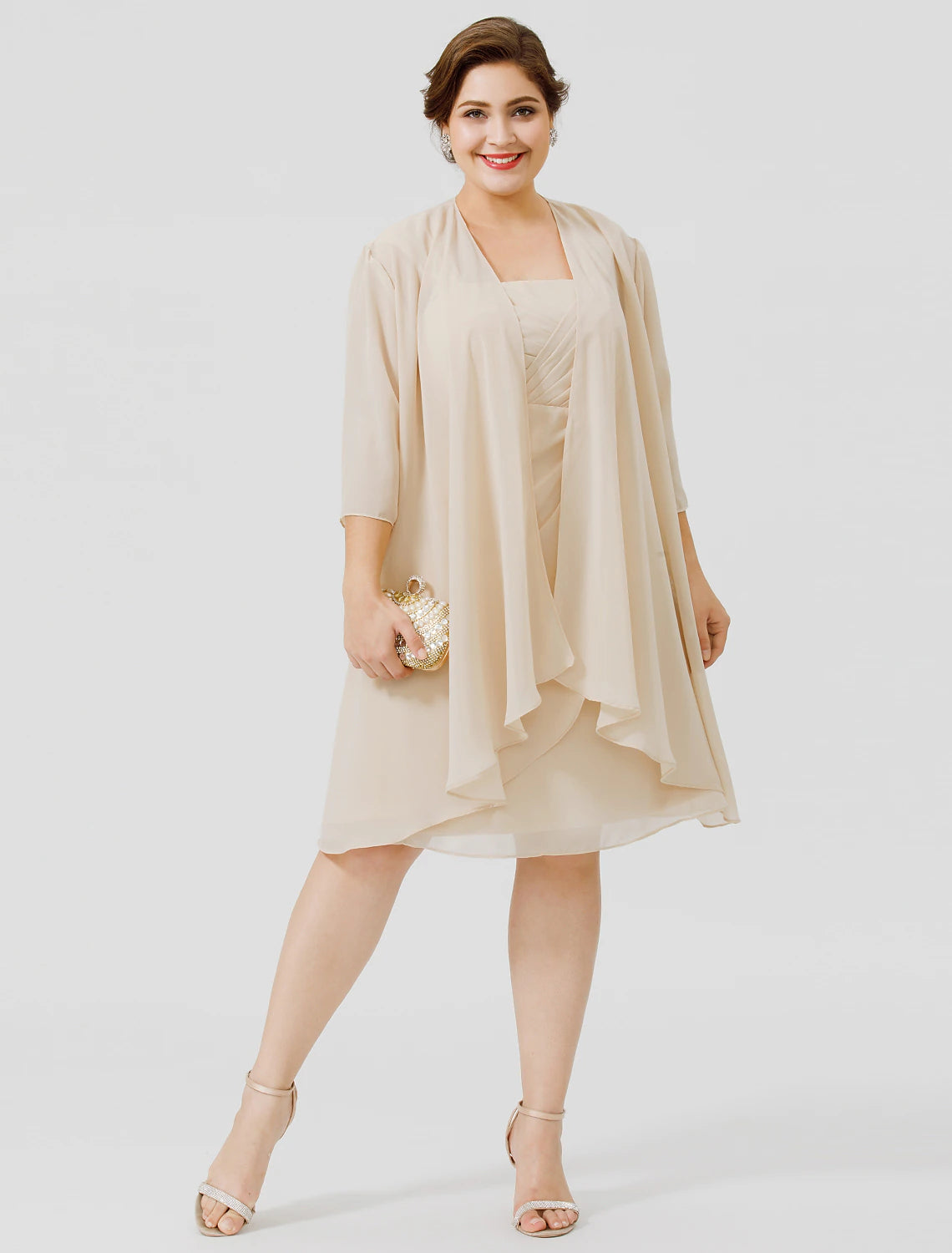 Sheath / Column Mother of the Bride Dress Elegant Plus Size Straps Knee Length Chiffon Sheer Lace Sleeveless yes with Criss Cross