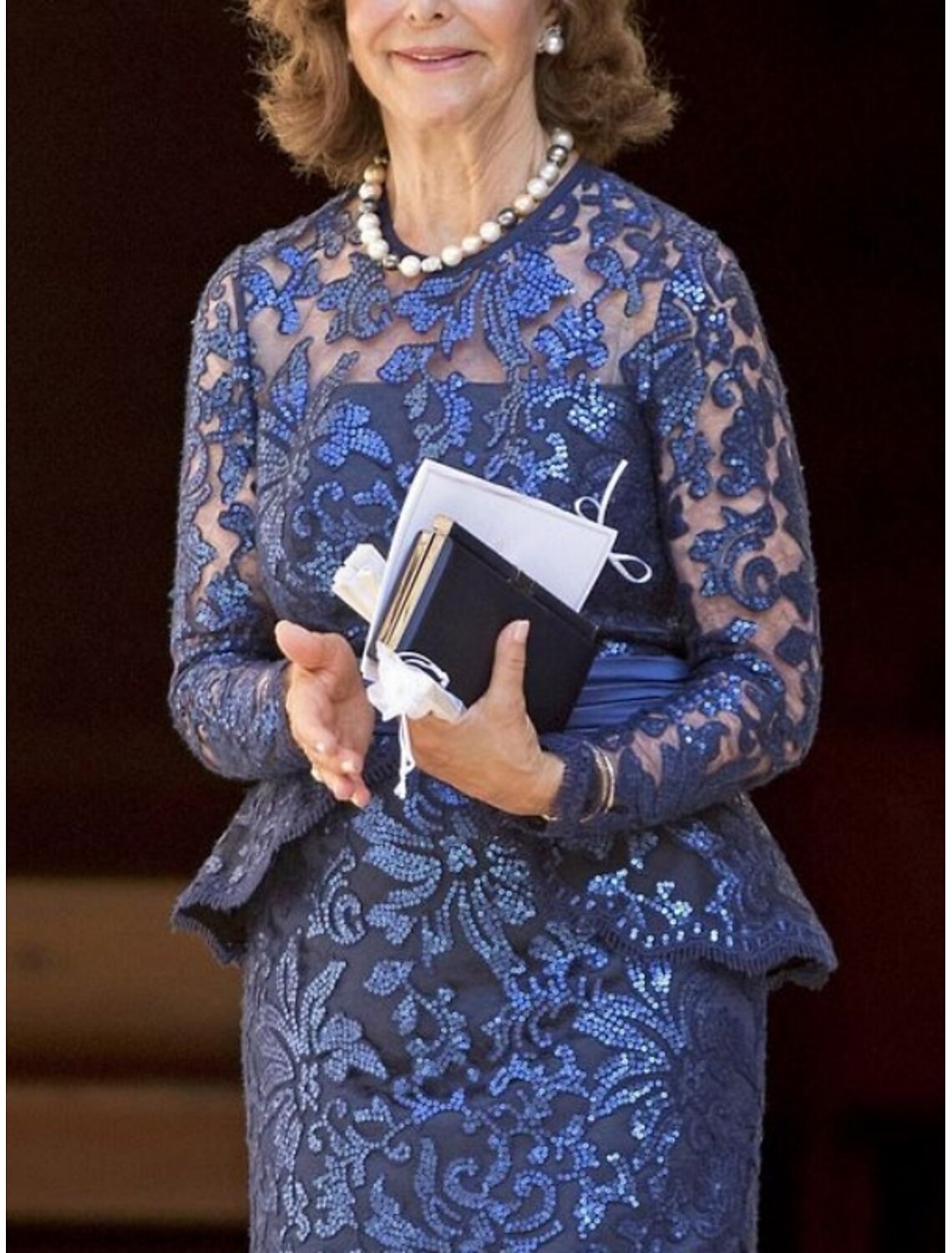 Sleek Glitter Sparking Jewel Neck Wedding Guest  Party Dress Ankle Length Sequined Long Sleeve Mother of the Bride Dress with Lace Ruffles